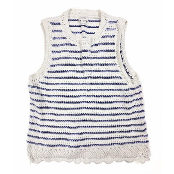 J.CREW Sweaters - J. Crew White & Blue Striped Crochet Sweater Vest Women's Size Medium